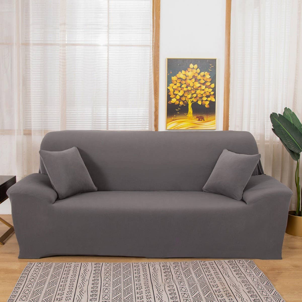 Modern Knit Sofa Cover, Stretch Fit, Solid Color