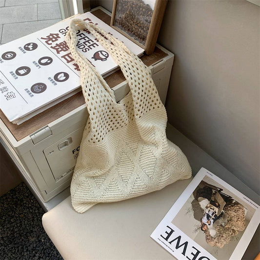 CWAB5788_SOLID COLOR DIAMOND HOLLOW KNITTED UNDERARM BAG