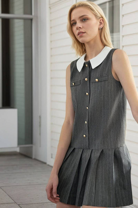 CWDSD8862_STRIPED COLORBLOCK PLEATED MINI DRESS