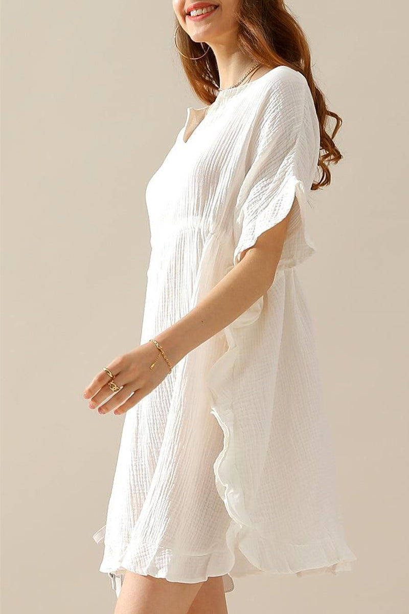 SOFT COTTON DRAWSTRING WAIST WITH RUFFLE HEM DRESS