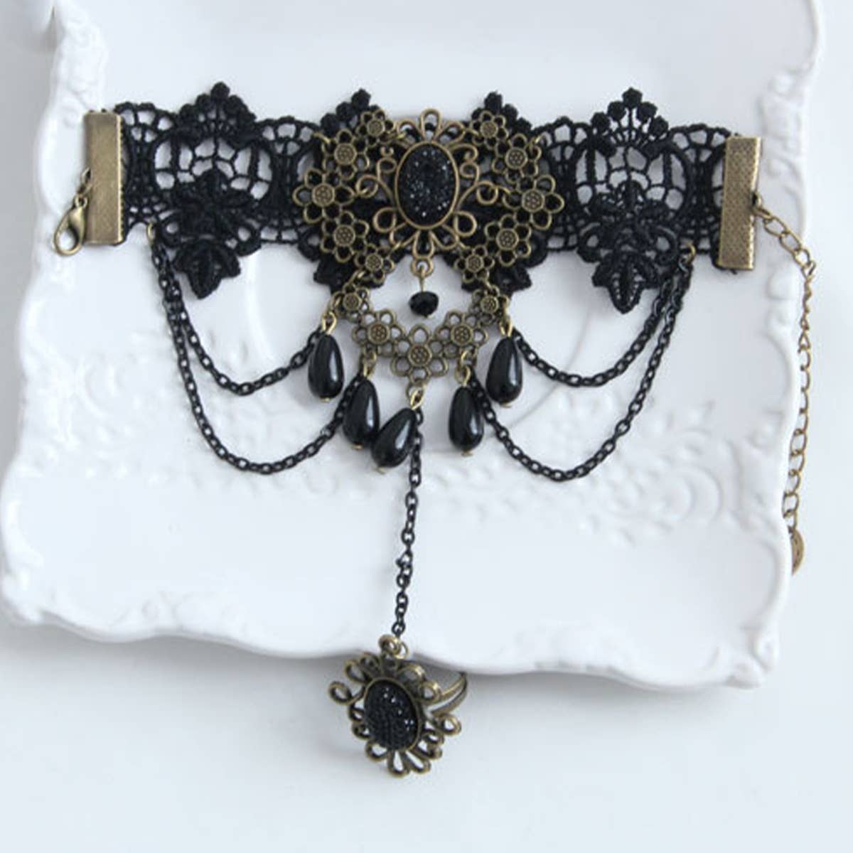 HALLOWEEN  GOTHIC LACE BRACELET WITH RING JEWELRY
