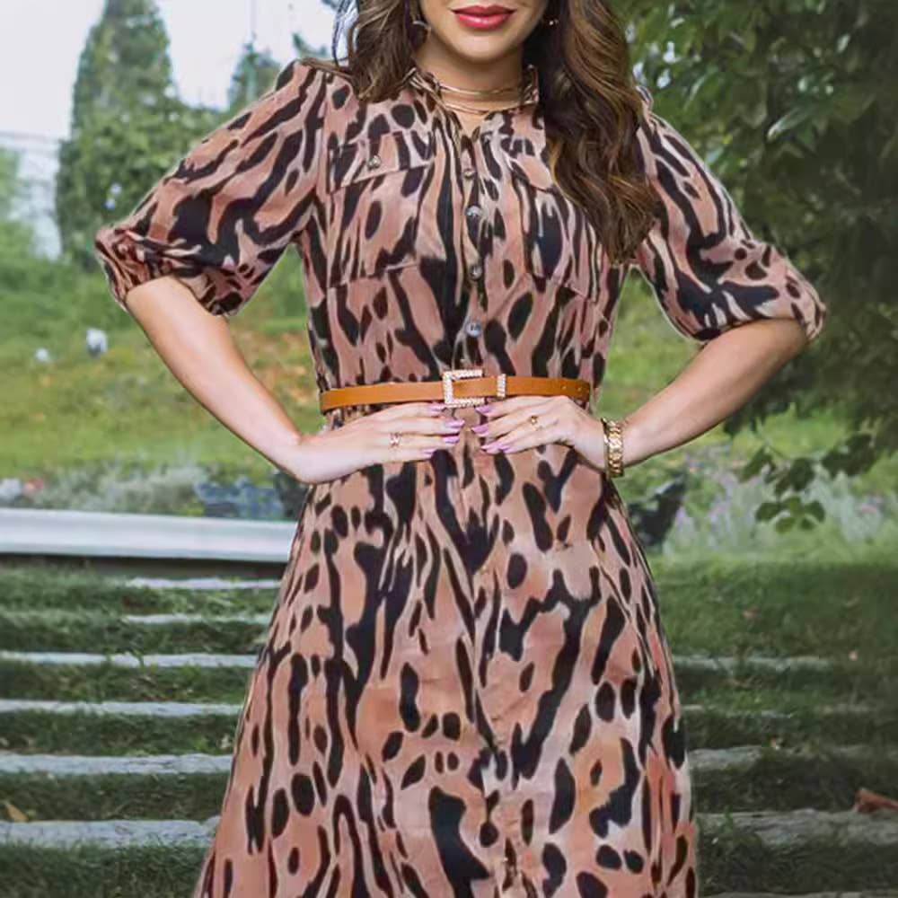 LEOPARD PRINT LONG-SLEEVE SHIRTDRESS WITHOUT BELT