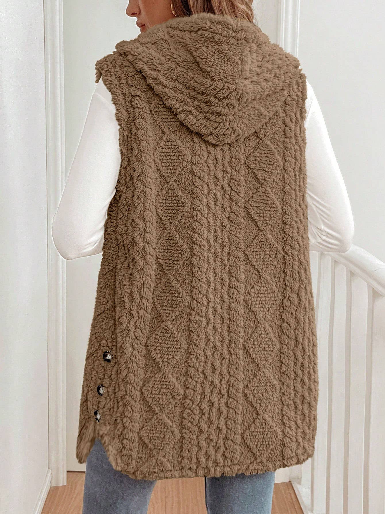 Double-sided plush casual hooded cardigan