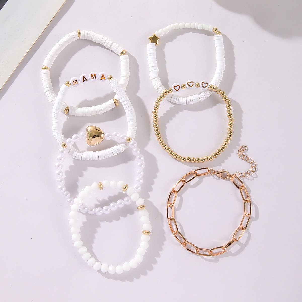 7-PIECE CLAY BRACELET SET WITH LETTER HEART PENDANT_CWMM3536