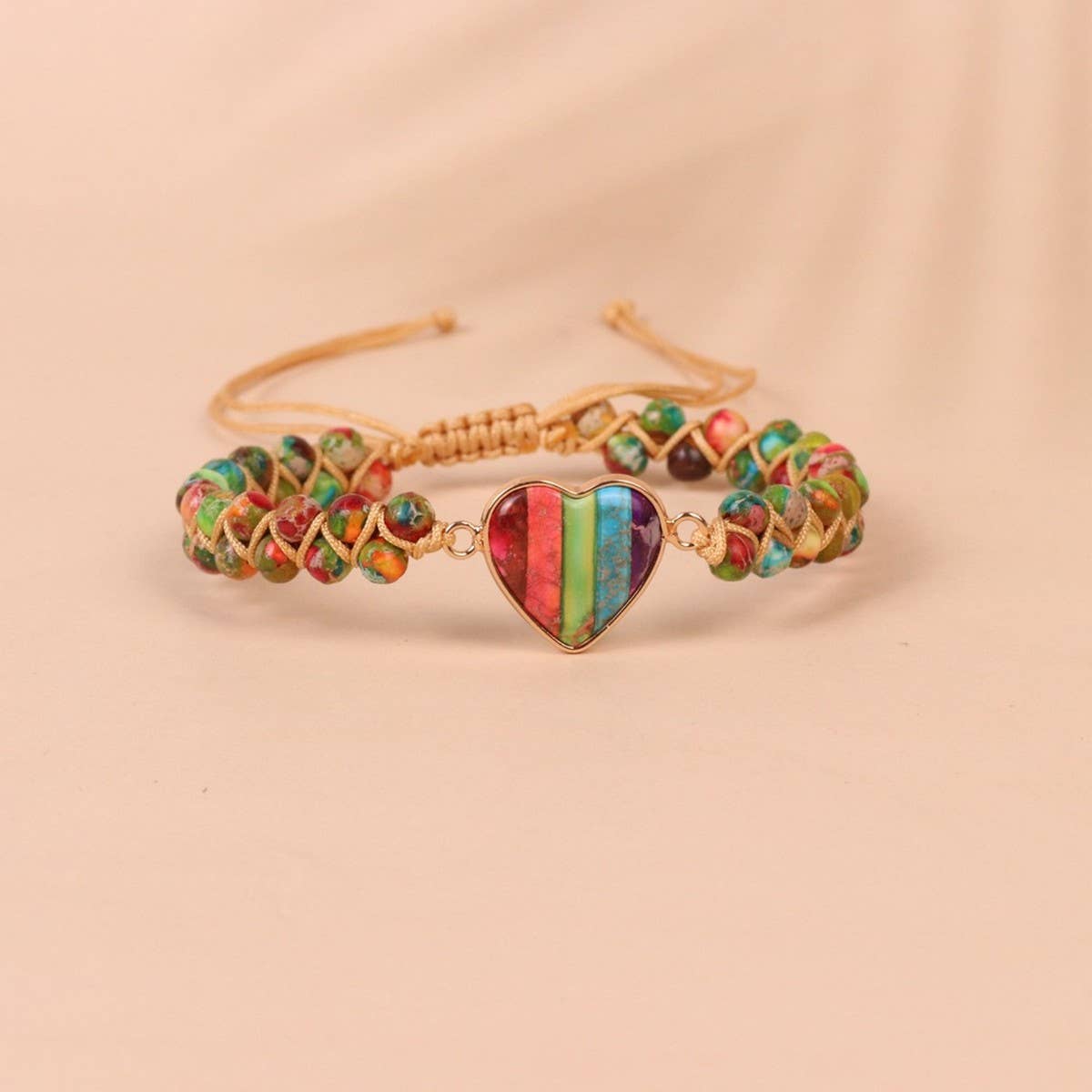 HEART SHAPED CHARM NATURAL STONE WOVEN BRACELET