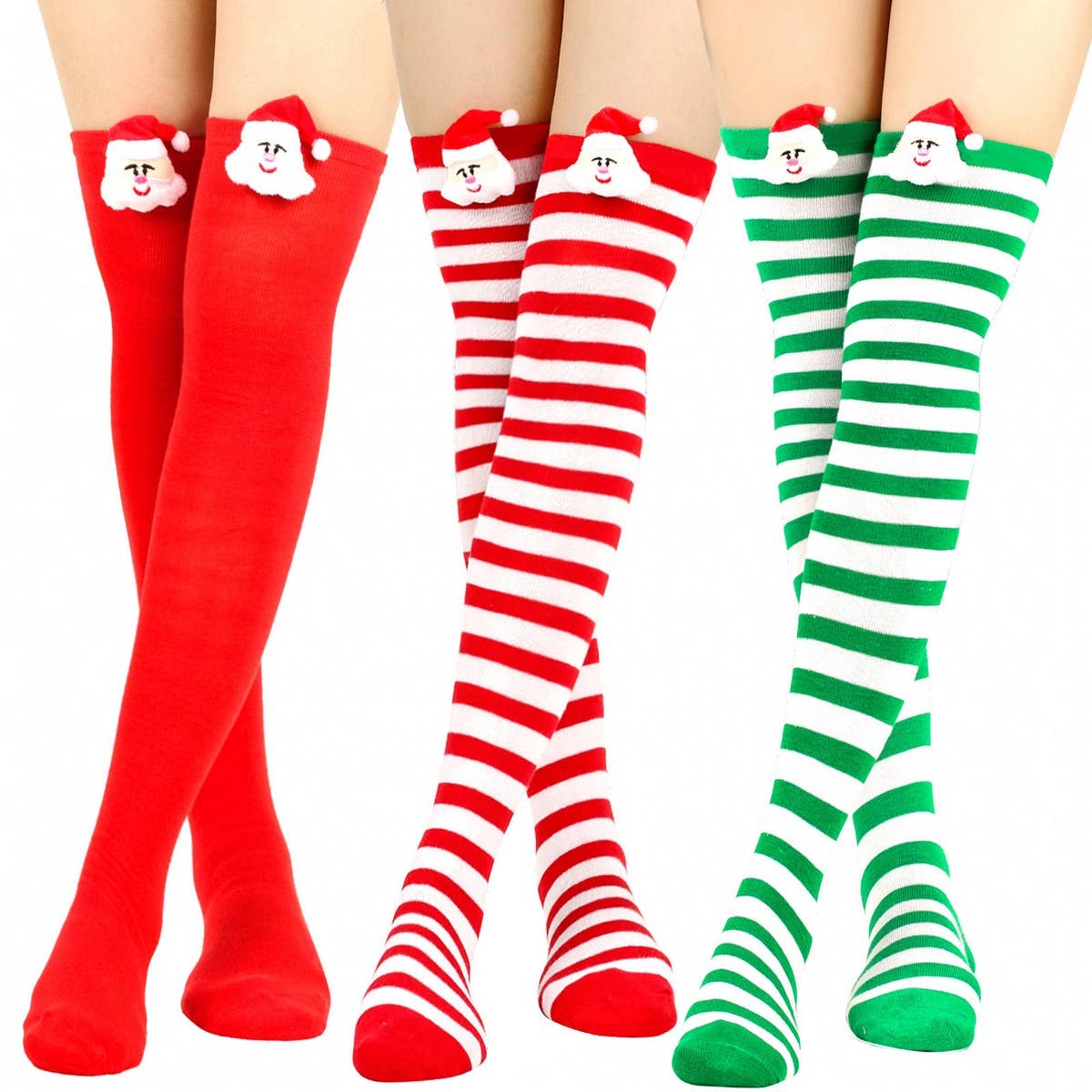 CWMS02686_CHRISTMAS STRIPED KNEE HIGH SOCKS PARTY