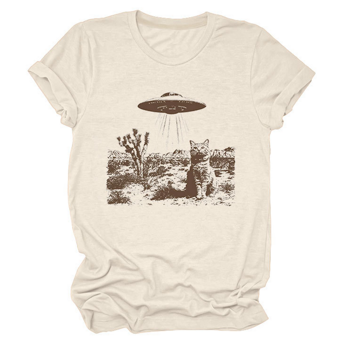 Cat and Spaceship Graphic Tee for Women_CWTTS1514