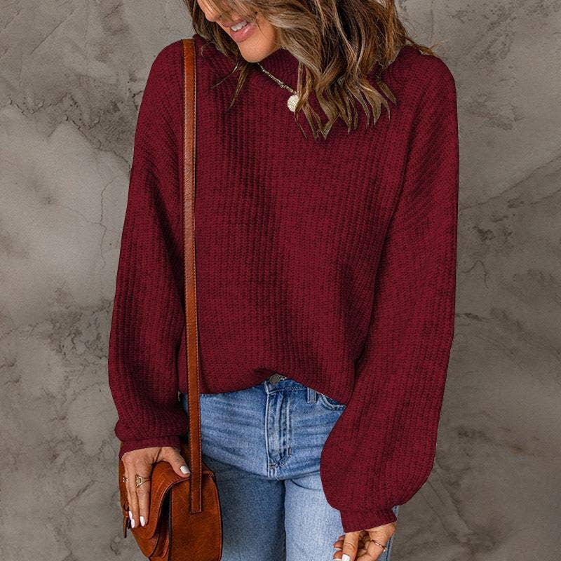 TURTLENECK SOLID COLOR PULLOVER SWEATER