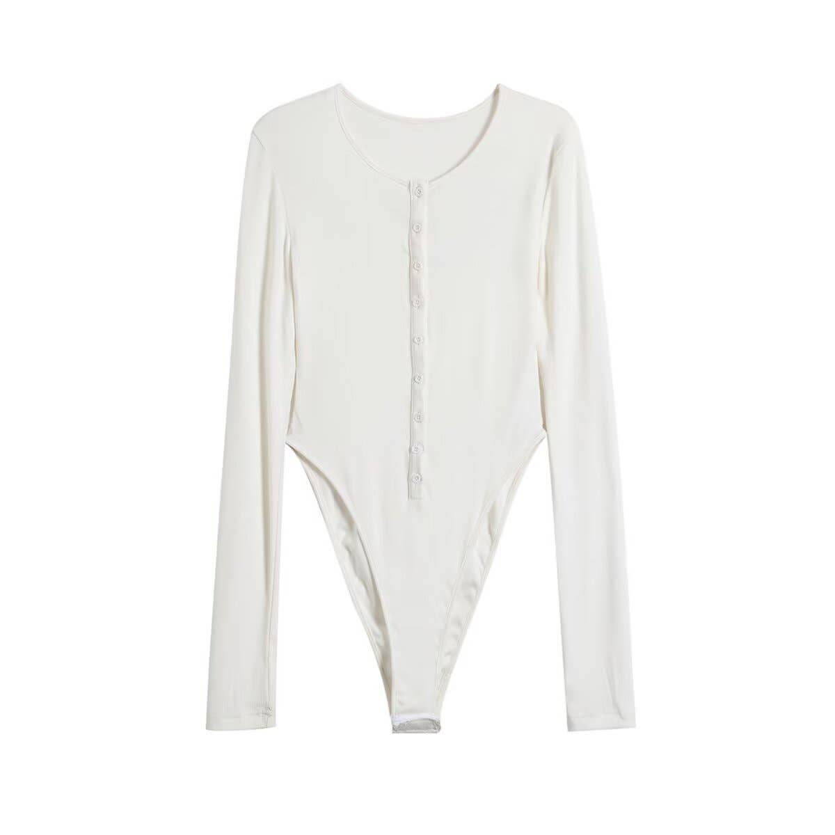 Round-neck single-breasted long-sleeved jumpsuit