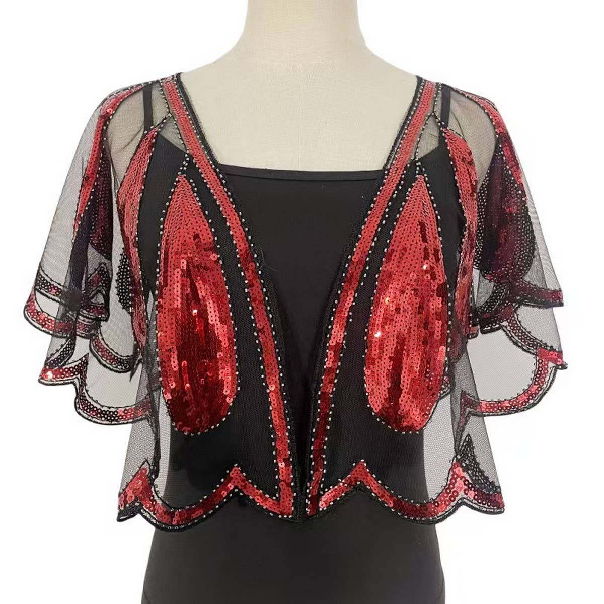 Beaded Sequin Capelet ??Vintage Evening Shawl_CWMM8962