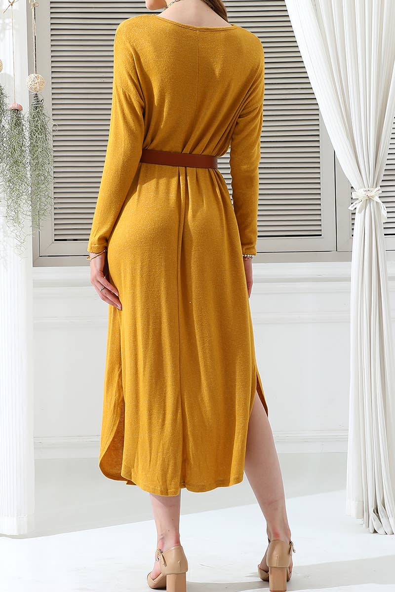 CWDMD546_ROUND NECK SOFT AND WARM SWEATER KNIT TUNIC DRESS