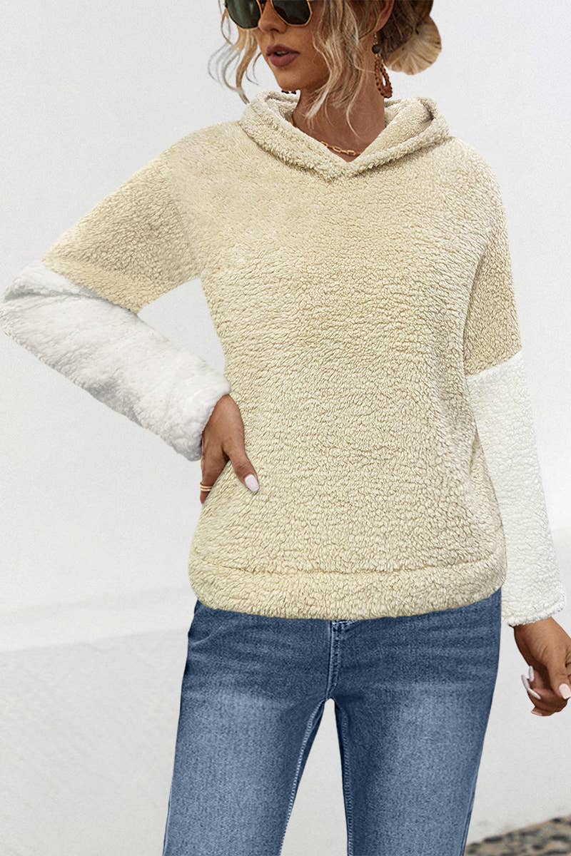 Patchwork Contrast Color Fur Cat Ears Hoodie