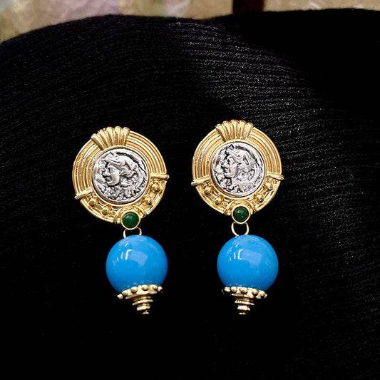 WOMEN RETRO BLUE SERIES GEMSTONE EARRINGS