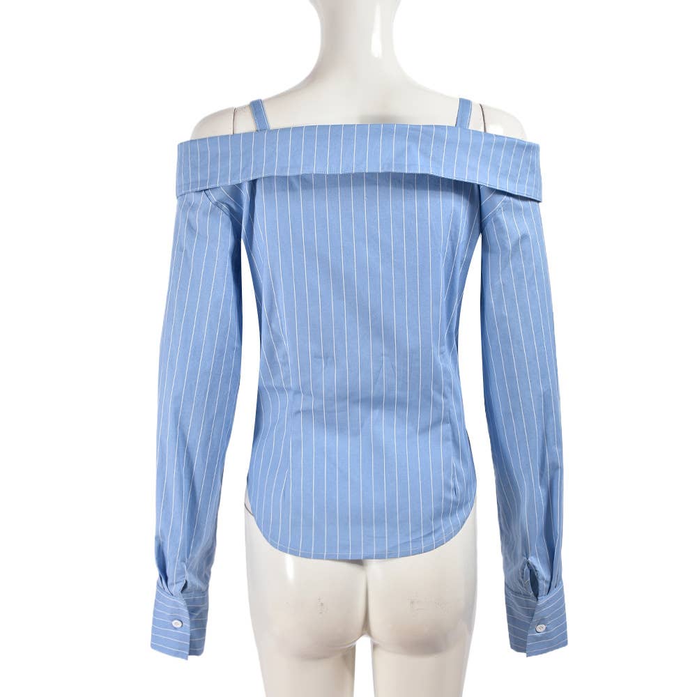Fitted striped one-shoulder cropped shirt
