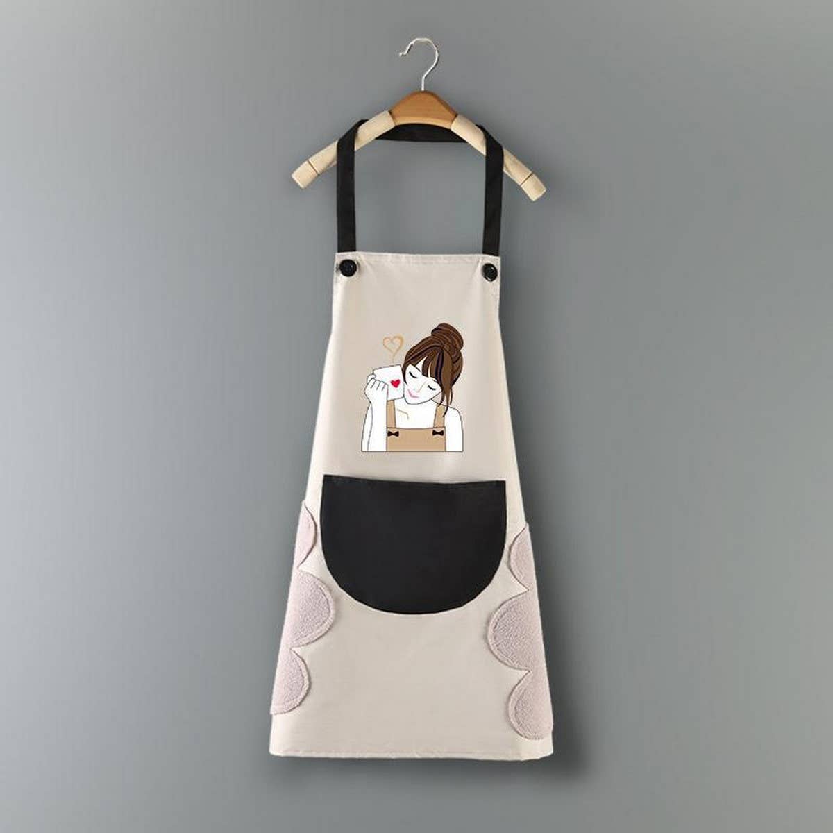 Coffee Girl Print Summer Thin Apron with pockets