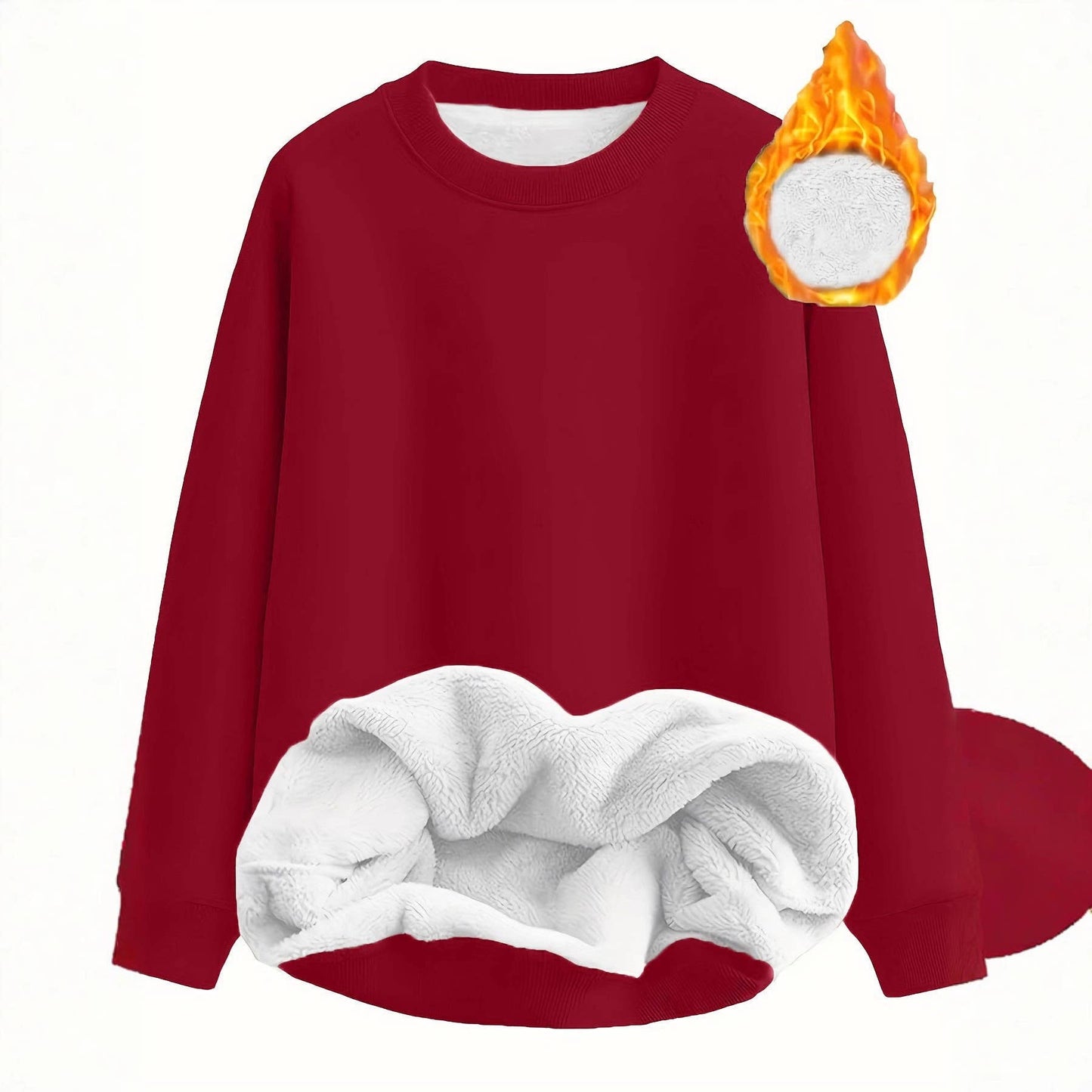 Solid-color fleece round-neck pullover hoodie