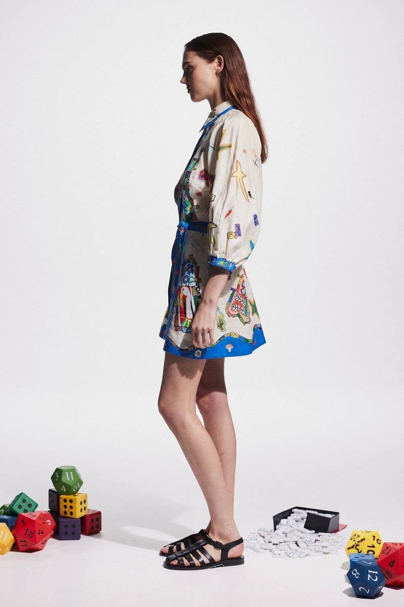 CWDSD8253_FLORAL PRINT TIE LONG SLEEVE DRESS