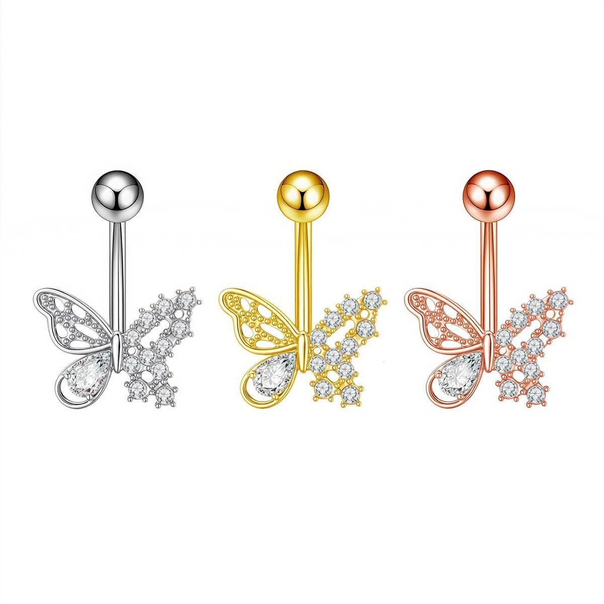 Butterfly CZ Belly Ring Copper Stainless Steel_CWMM9319