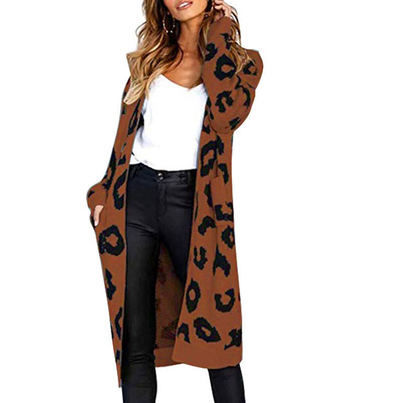 FASHION LEOPARD JACQUARD BUTTON-DOWN CARDIGAN