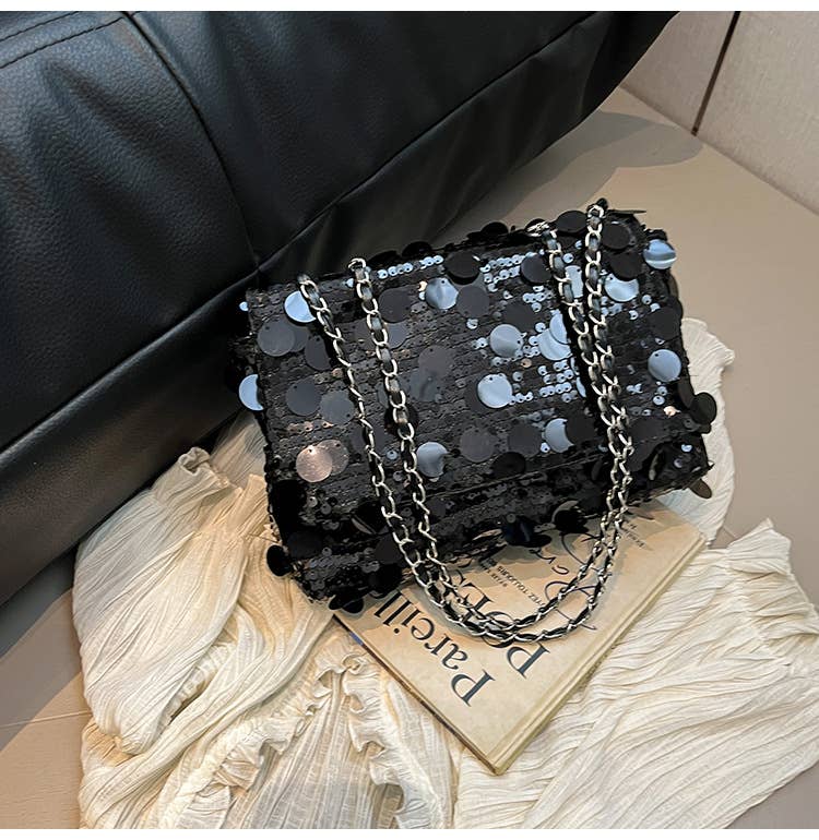 Fashionable sequined niche crossbody chain bag