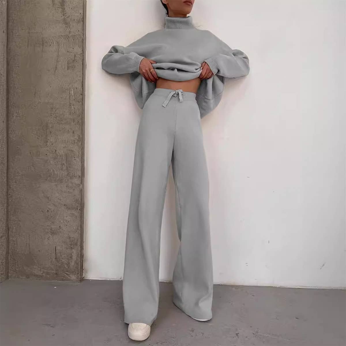 KNIT LACE-UP FASHION CASUAL TWO-PIECE SUIT