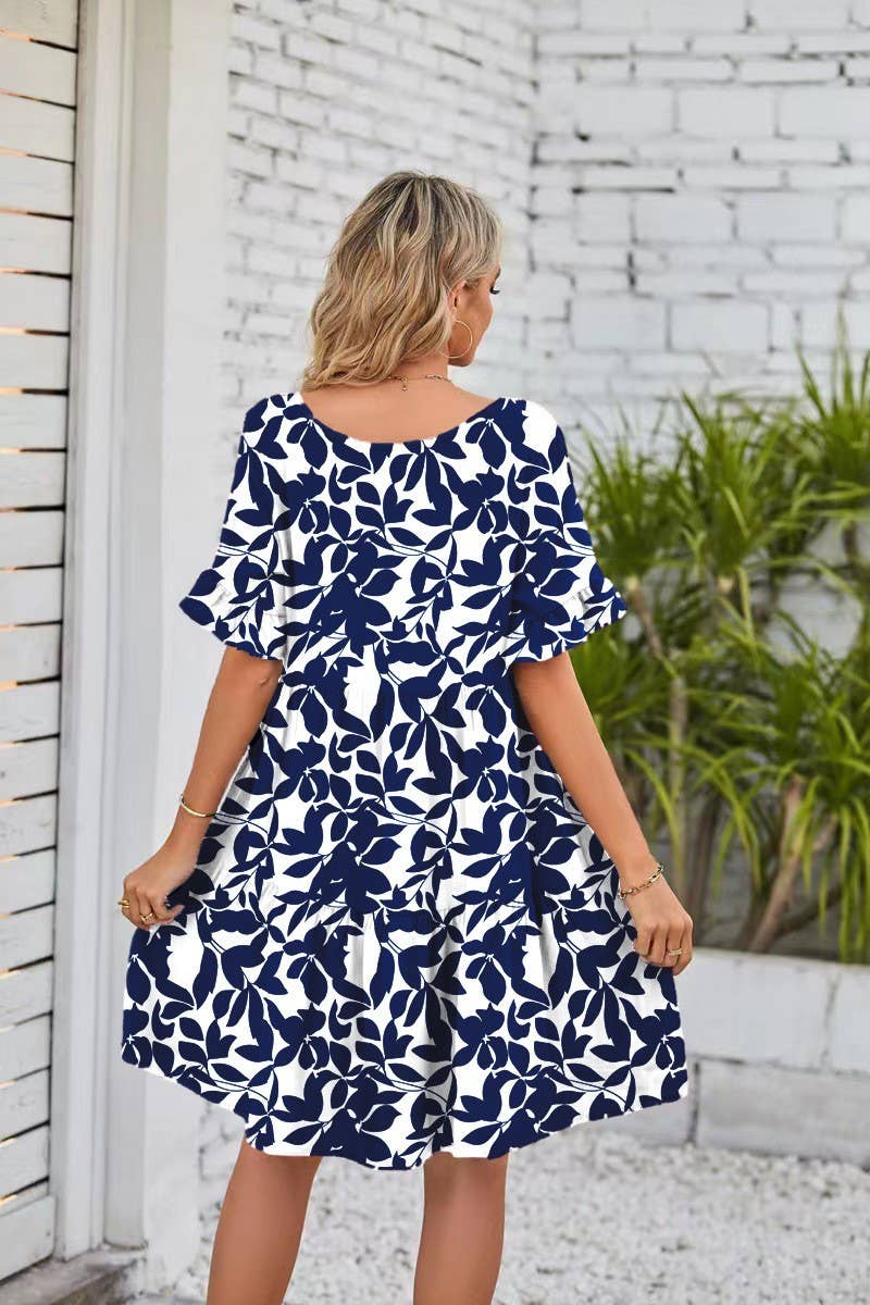 CWDSD8214_FLORAL RUFFLE SLEEVE TIERED MINI DRESS