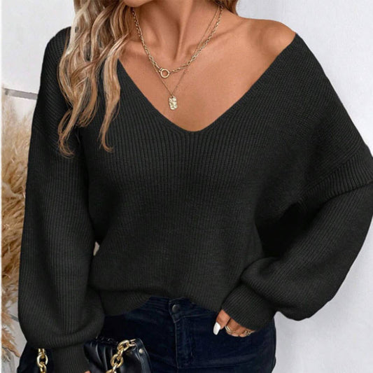 SEXY BACKLESS LACE-UP V-NECK LONG-SLEEVE PULLOVER