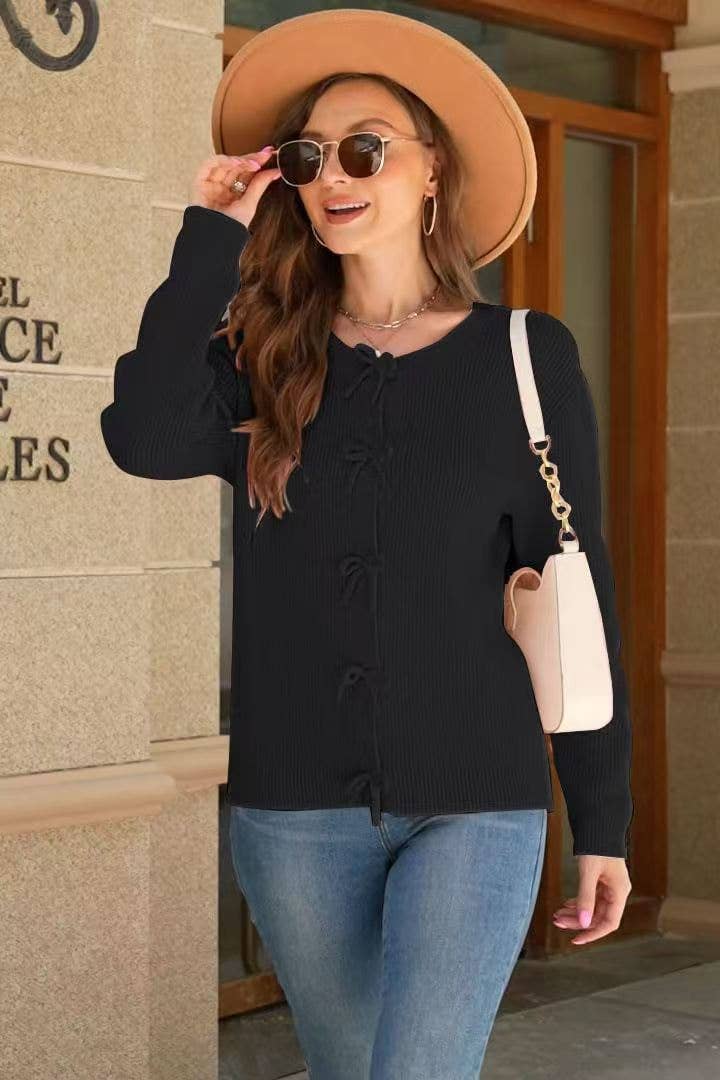 STYLISH AND COMFORTABLE BOW WOOL CARDIGAN