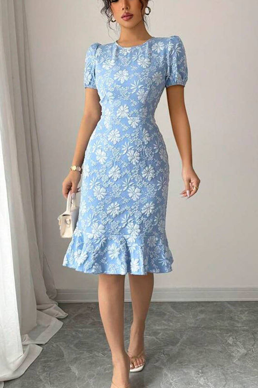 CWDSD8632_SUMMER DAISY EMBOSSED SLIM FISHTAIL SKIRT