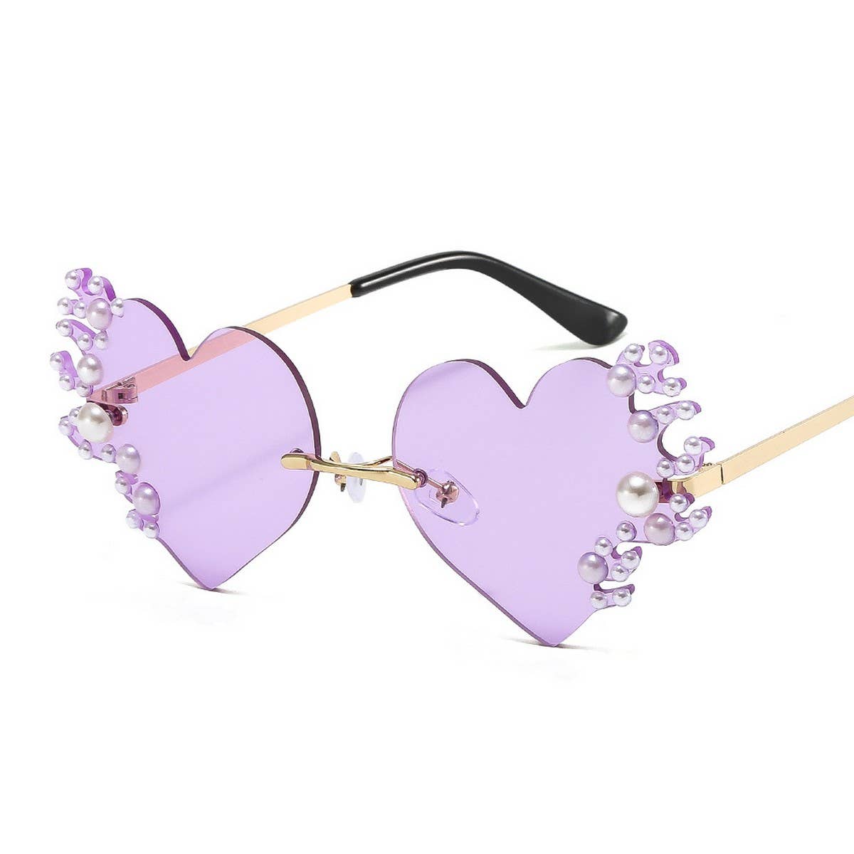METAL RIMLESS PEARL HEART TEARS SUNGLASSES