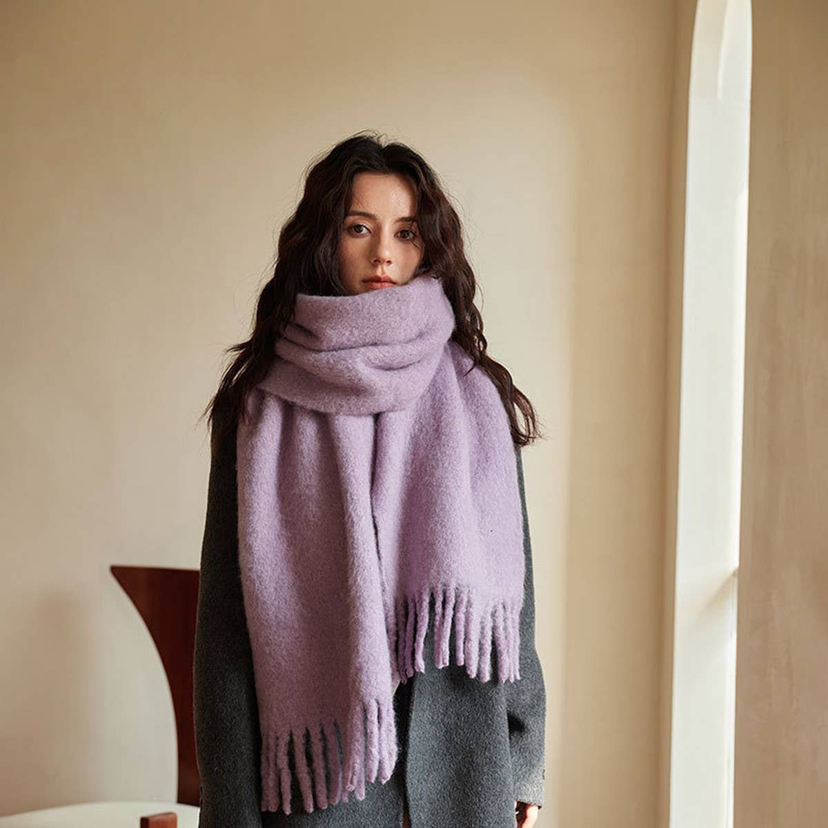 Soft Merino Wool Solid Scarf ??White Winter Wrap_CWASC2294
