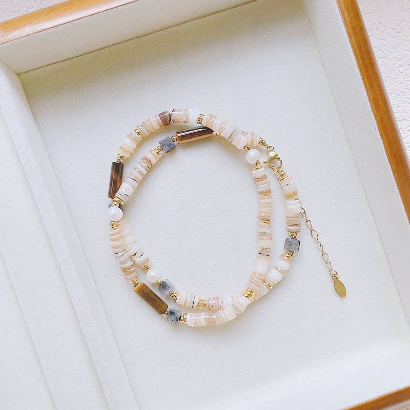 Natural stone hand-beaded Baroque pearl necklace