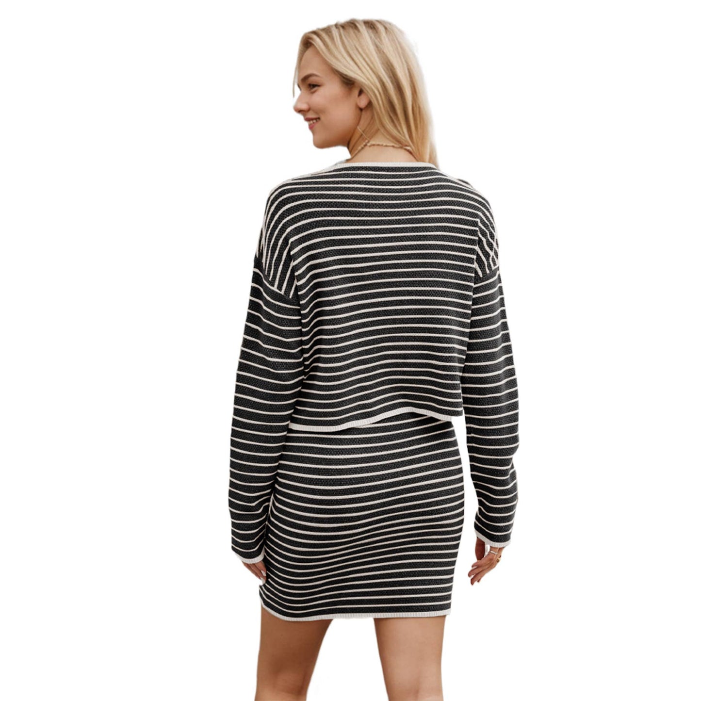 KNIT CARDIGAN STRIPED CASUAL LITTLE FRAGRANCE SUIT