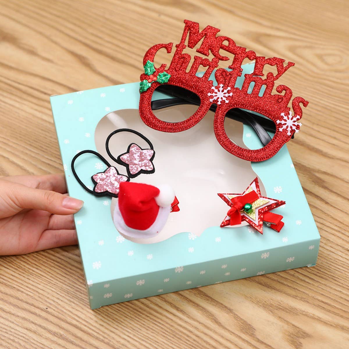 Christmas Hair Clip & Glasses Set, Kids Gift 4pcs
