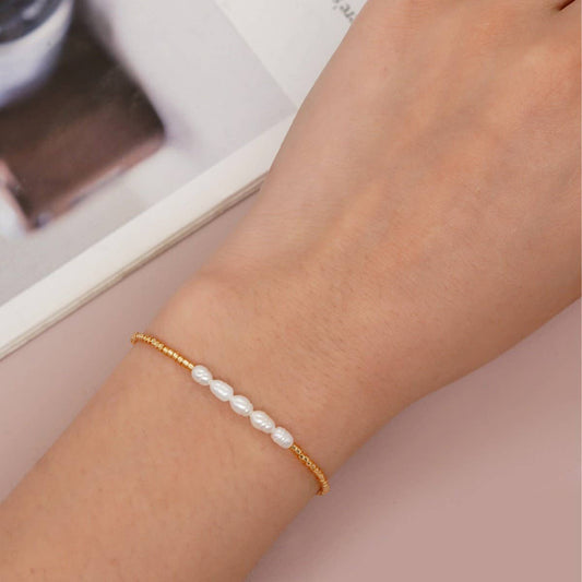 HANDMADE BAROQUE GOLD RICE BEAD BRACELET_CWAB4634