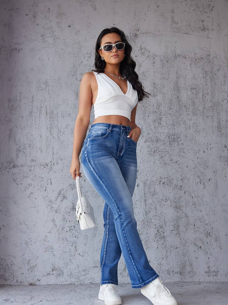 TEMPERAMENT SLIM-FIT FLARED PANTS JEANS