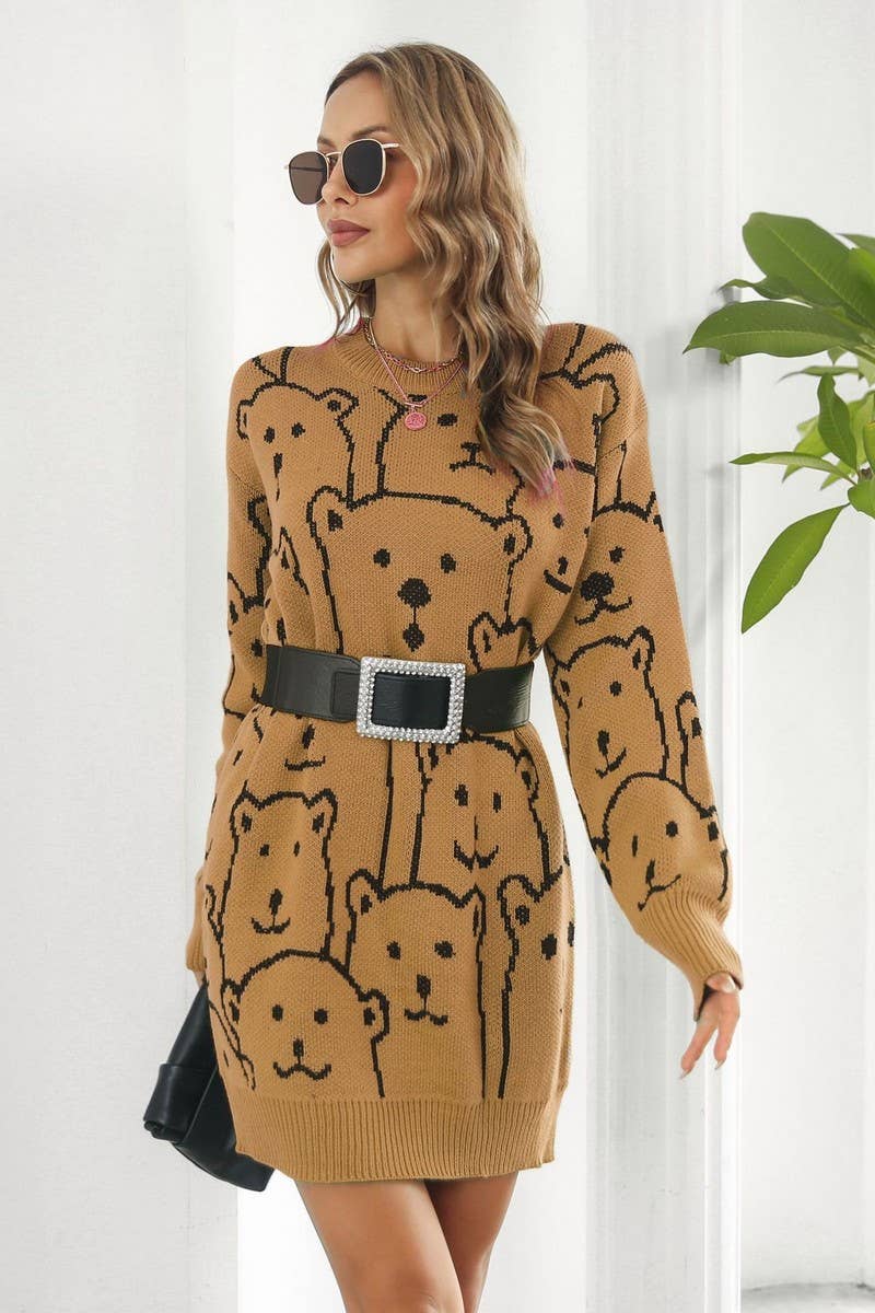 CWDSD7336_SWEET LOOSE BEAR JACQUARD KNITTED DRESS