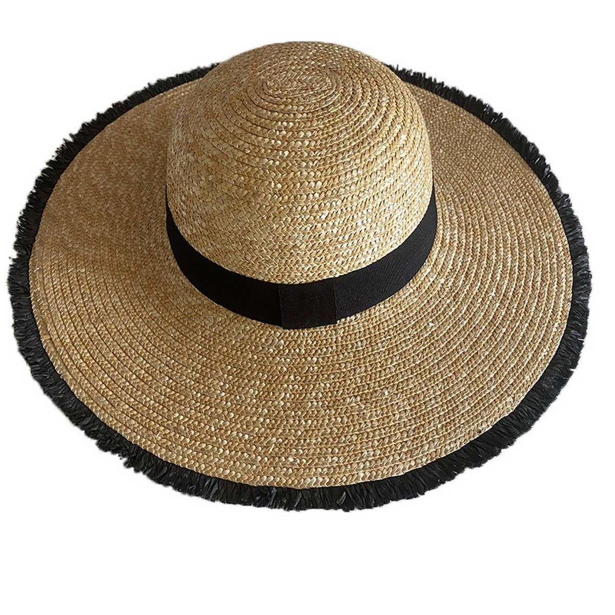 BLACK FUR EDGE OUTDOOR SHADING FASHION STRAW HAT_CWAH1173