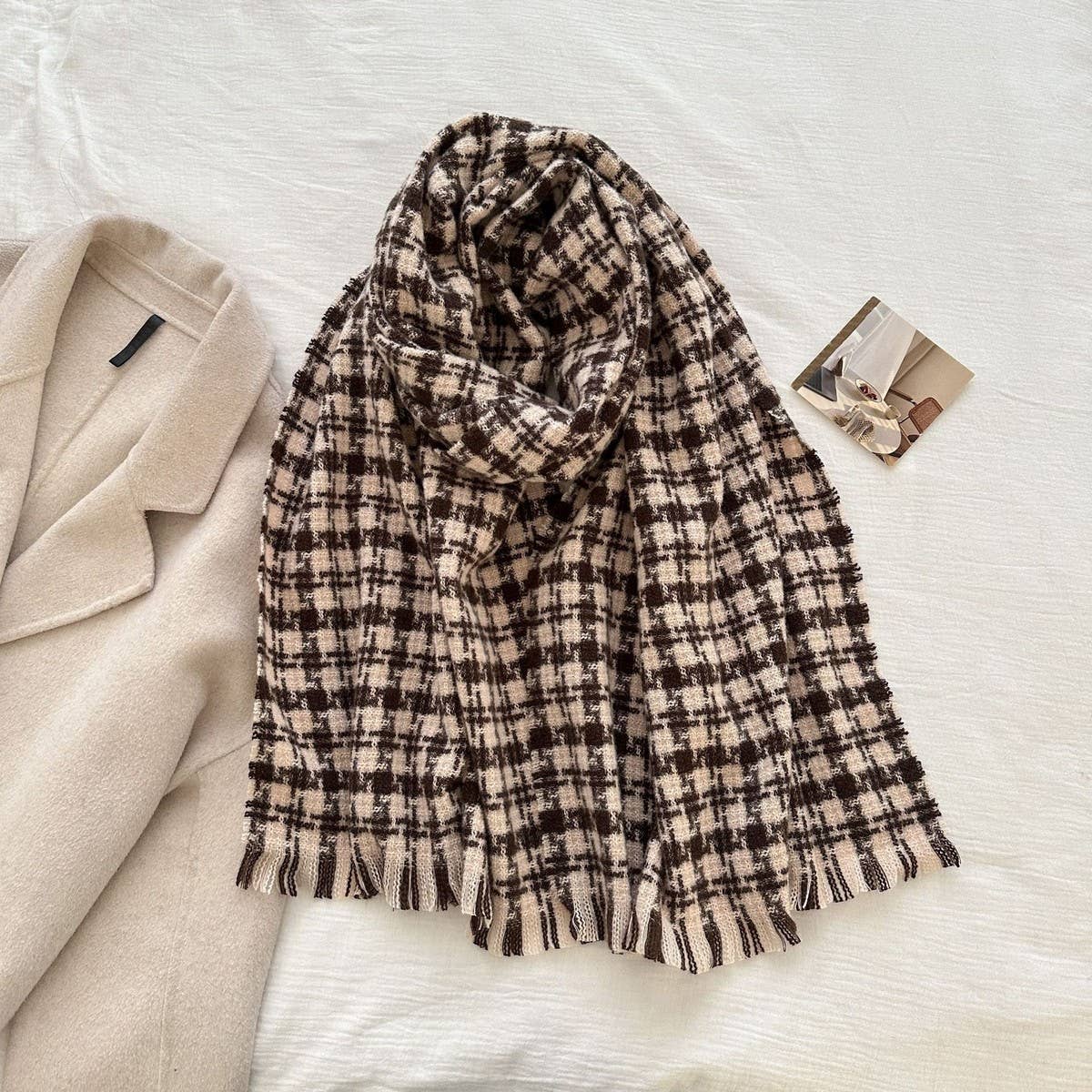 CWASC03139_PLAID CASHMERE FEEL SCARF WINTER LONG WARM SHAWL