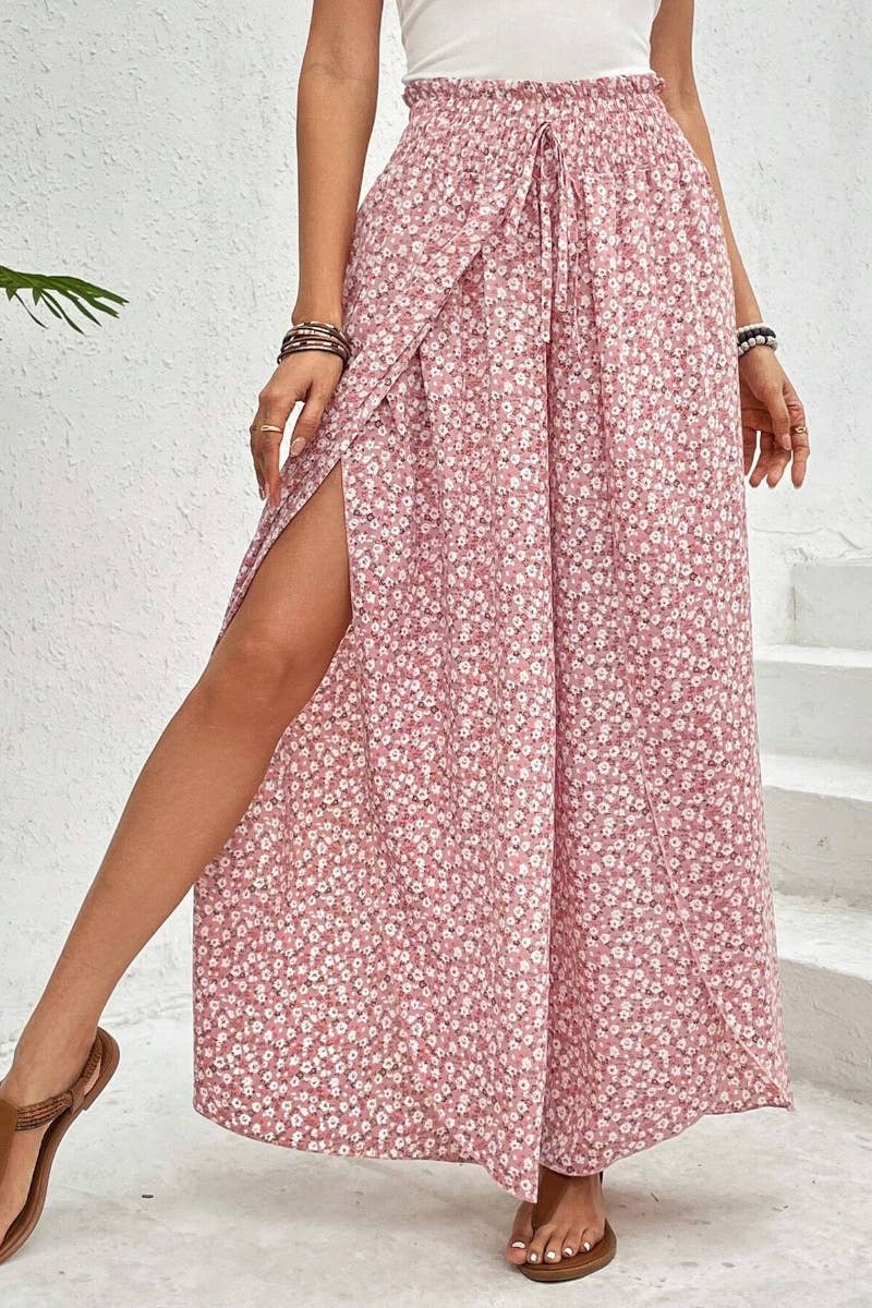 CWBMP0144_SUMMER FASHION FLORAL SPLIT WIDE-LEG PANTS