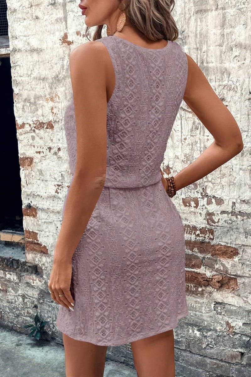 CWDMD4645_SQUARE NECK DRAWSTRING SLEEVELESS DRESS