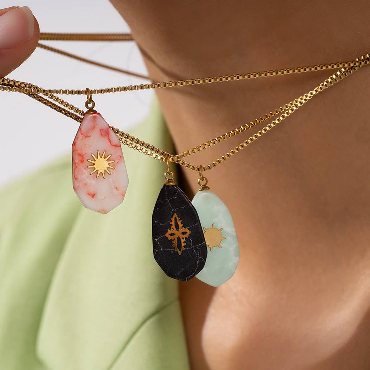 Vintage Steel Necklace & Earrings with Stone