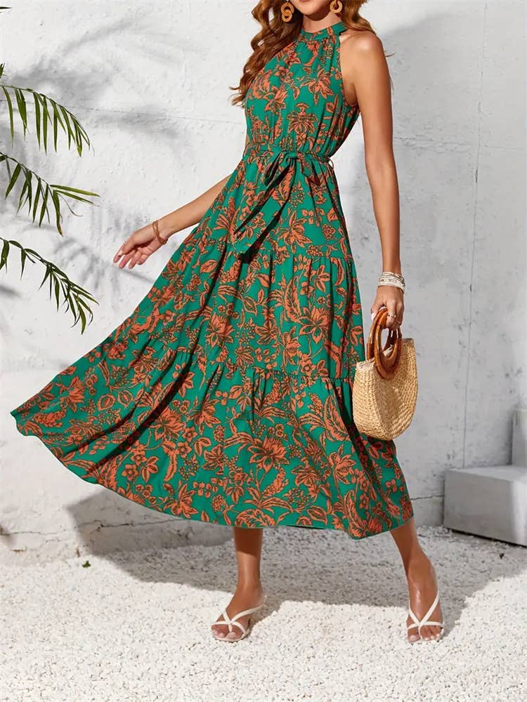 Sleeveless ethnic print dress