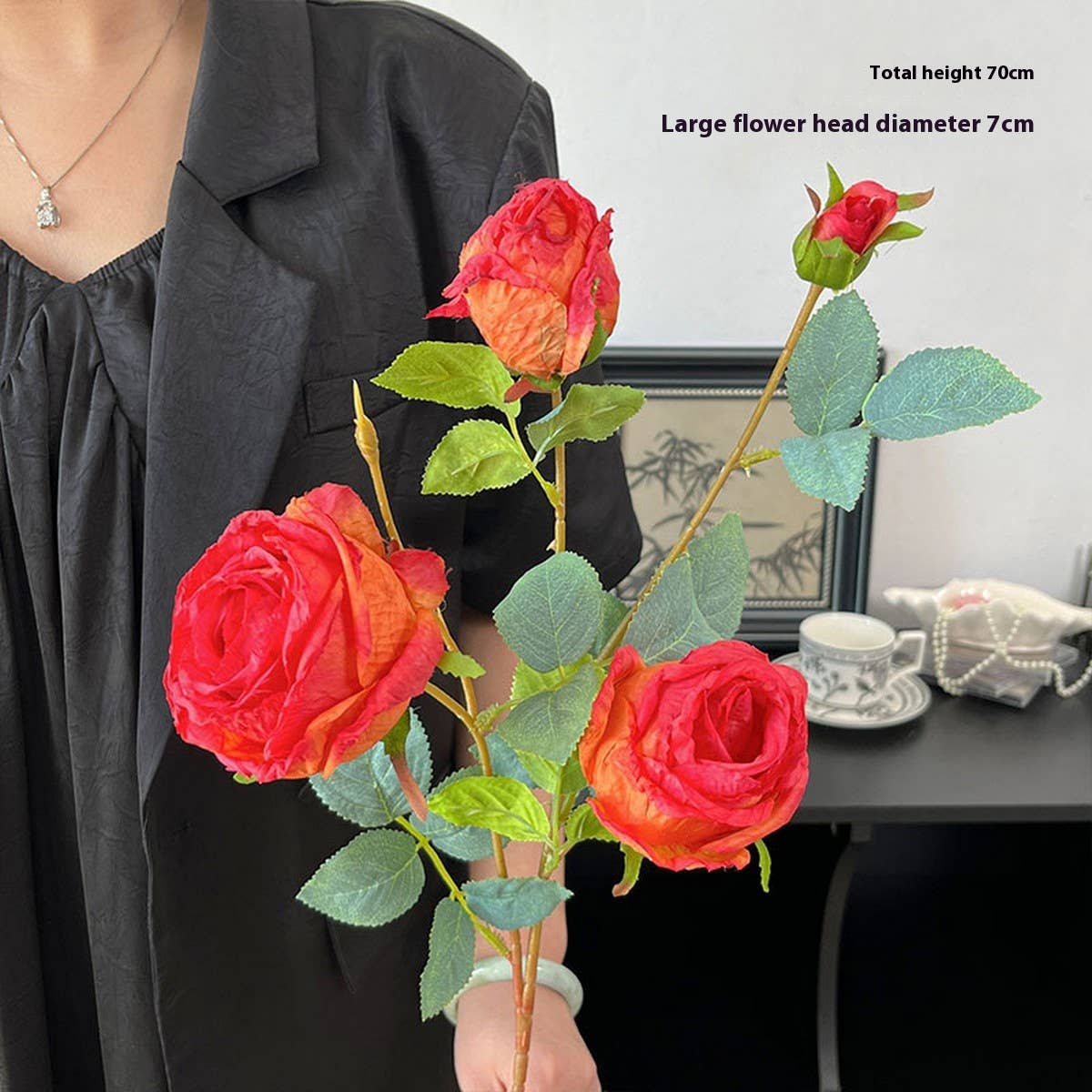 Single Stem 4-Head Country Style Burnt Edge Roses_CWMM6473