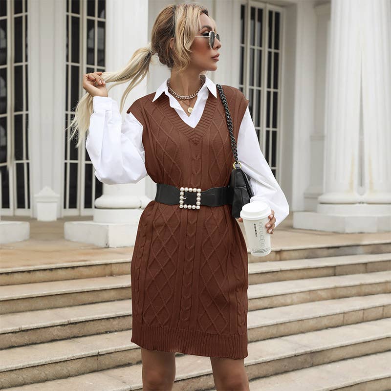 VINTAGE FLORAL LOOSE FASHION WAISTCOAT DRESS