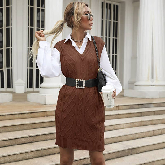 VINTAGE FLORAL LOOSE FASHION WAISTCOAT DRESS