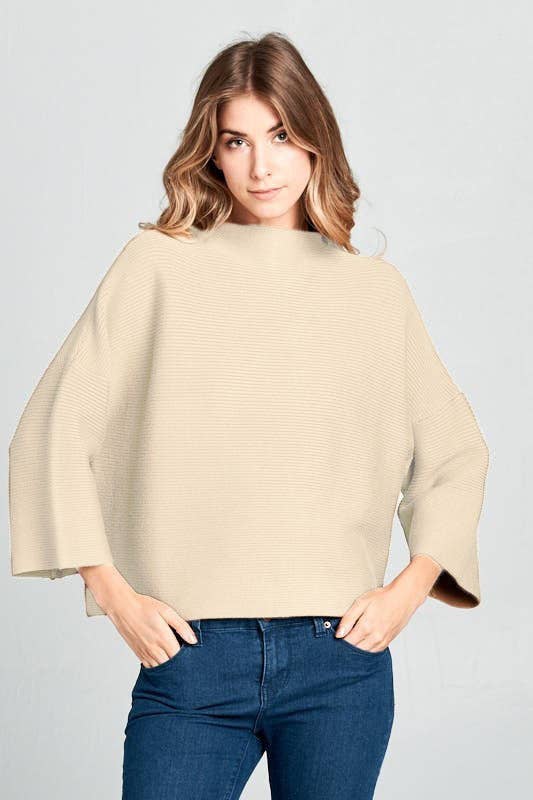 KNIT SOLID COLOR SWEATER WITH NINE-POINT SLEEVES