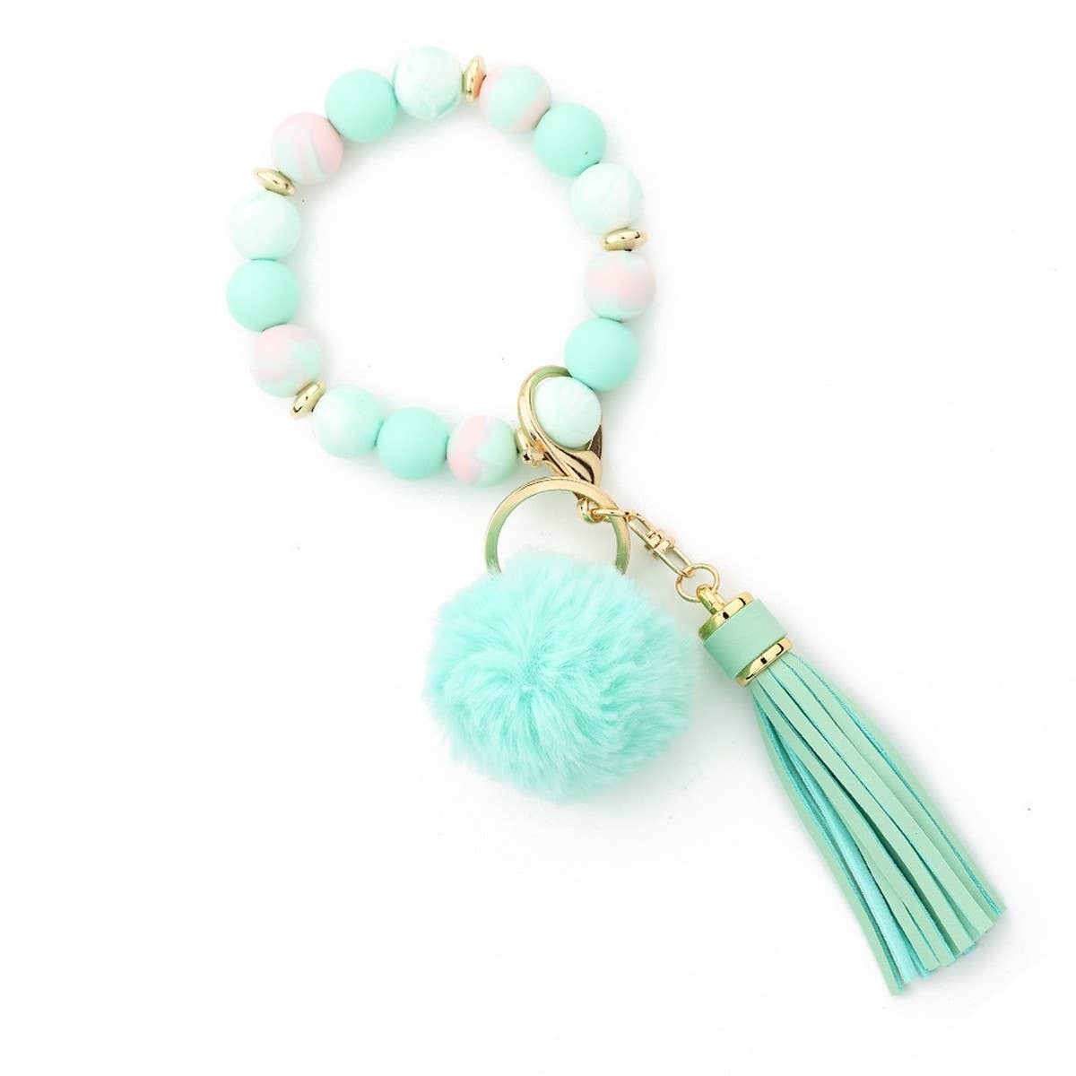 Pom-pom Tassel Keychain Silicone Bead Bracelet_CWAB5016