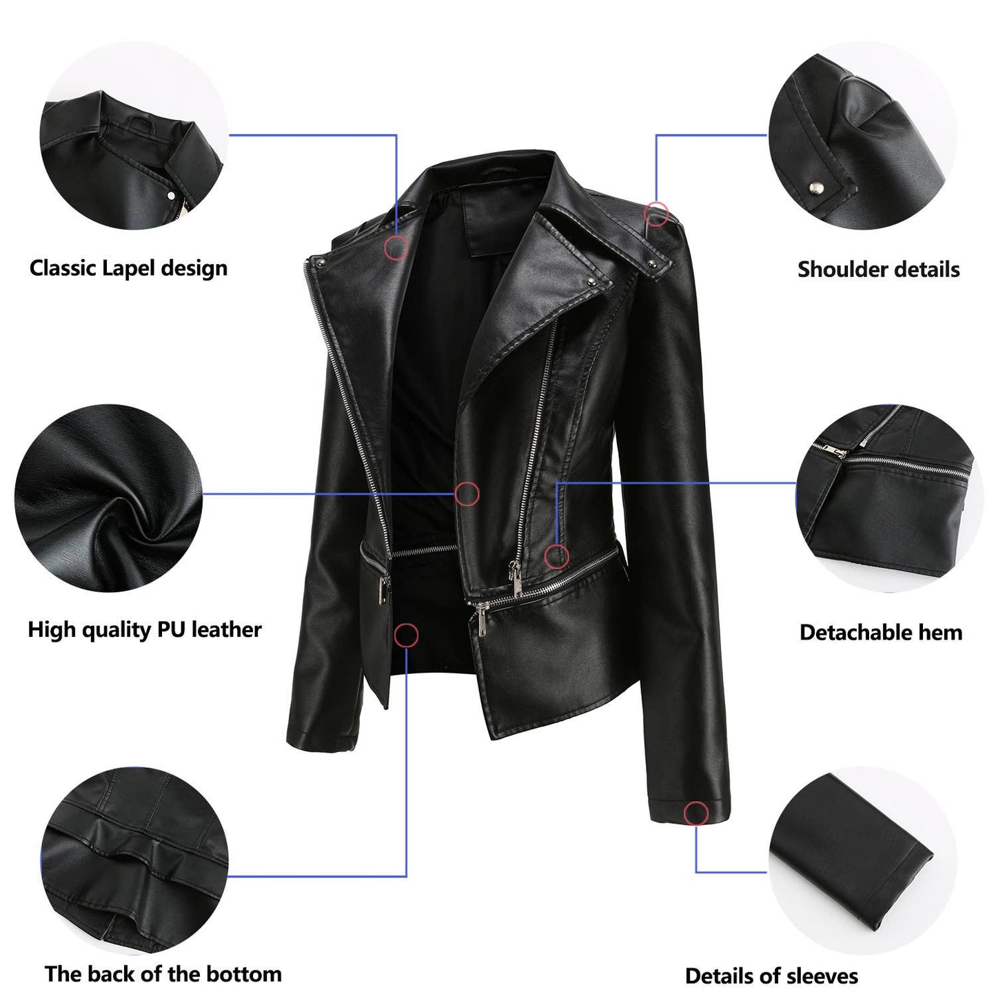 Women's leather garment with removable hem