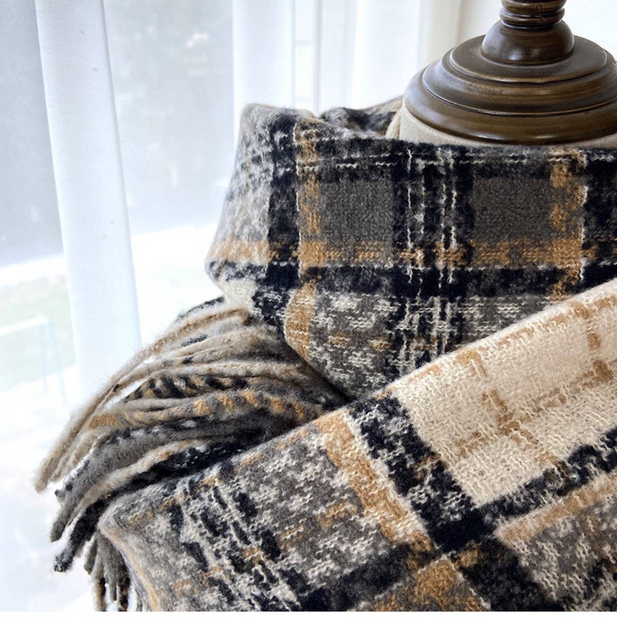 Plaid Tassel Scarf - Wrap for Students & Couples_CWASC1461